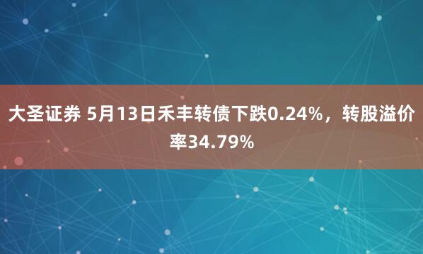 大圣证券 5月13日禾丰转债下跌0.24%，转股溢价率34.79%